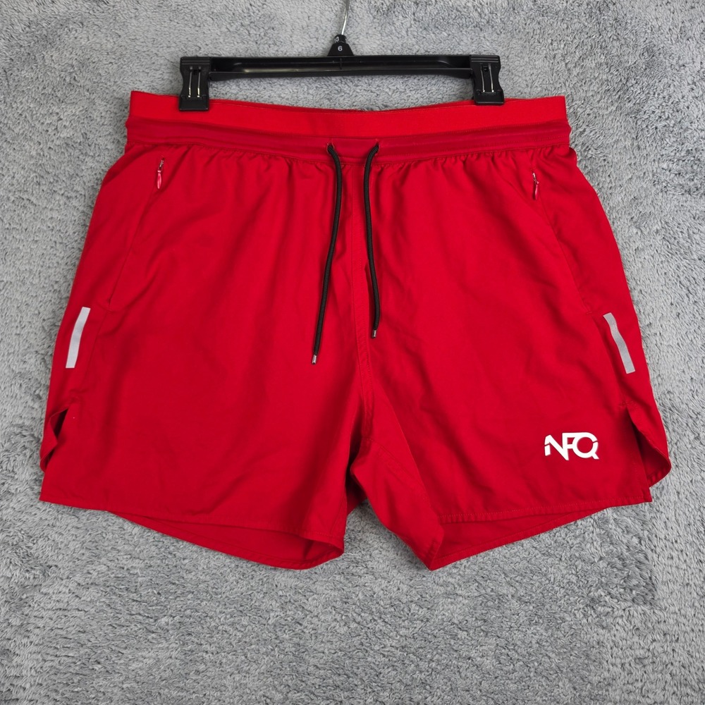 NFQ Athletic Training Shorts Mens Large Red 5" Inseam Zipper Pockets Reflective